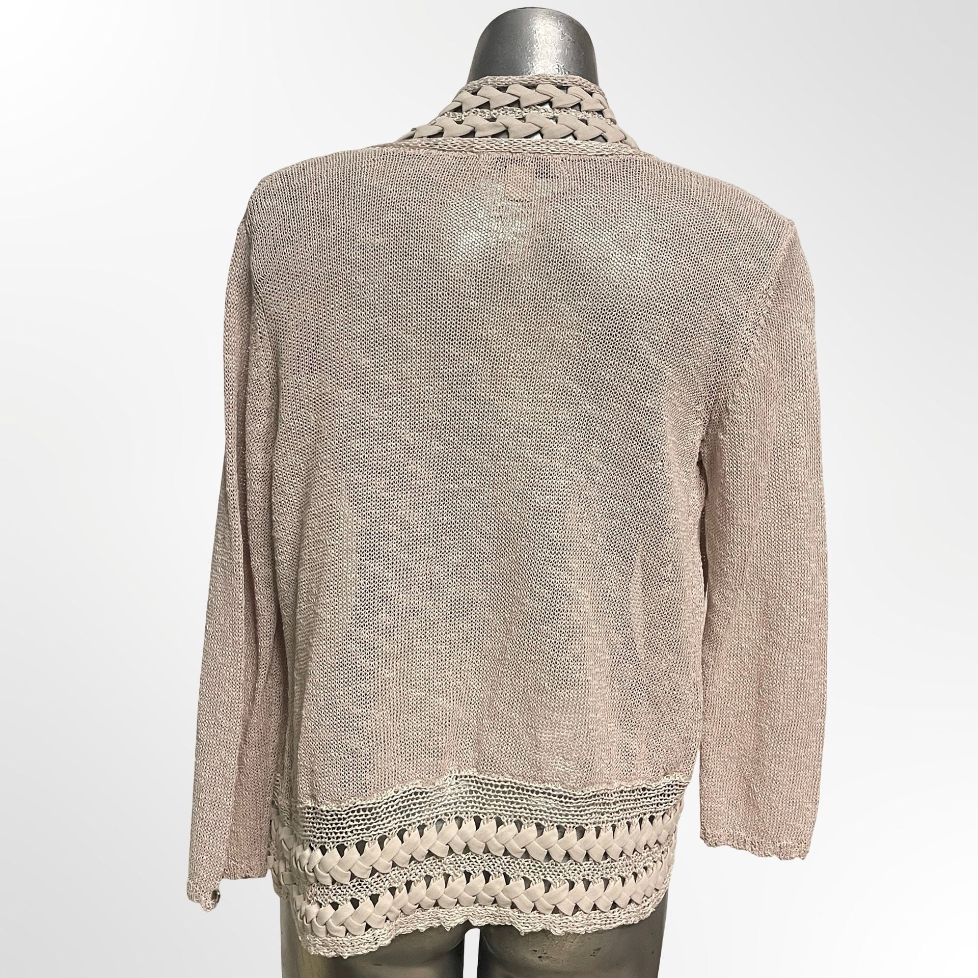 Coldwater Creek Cardigan Size S Beige Open Front Ribbon Trim 5