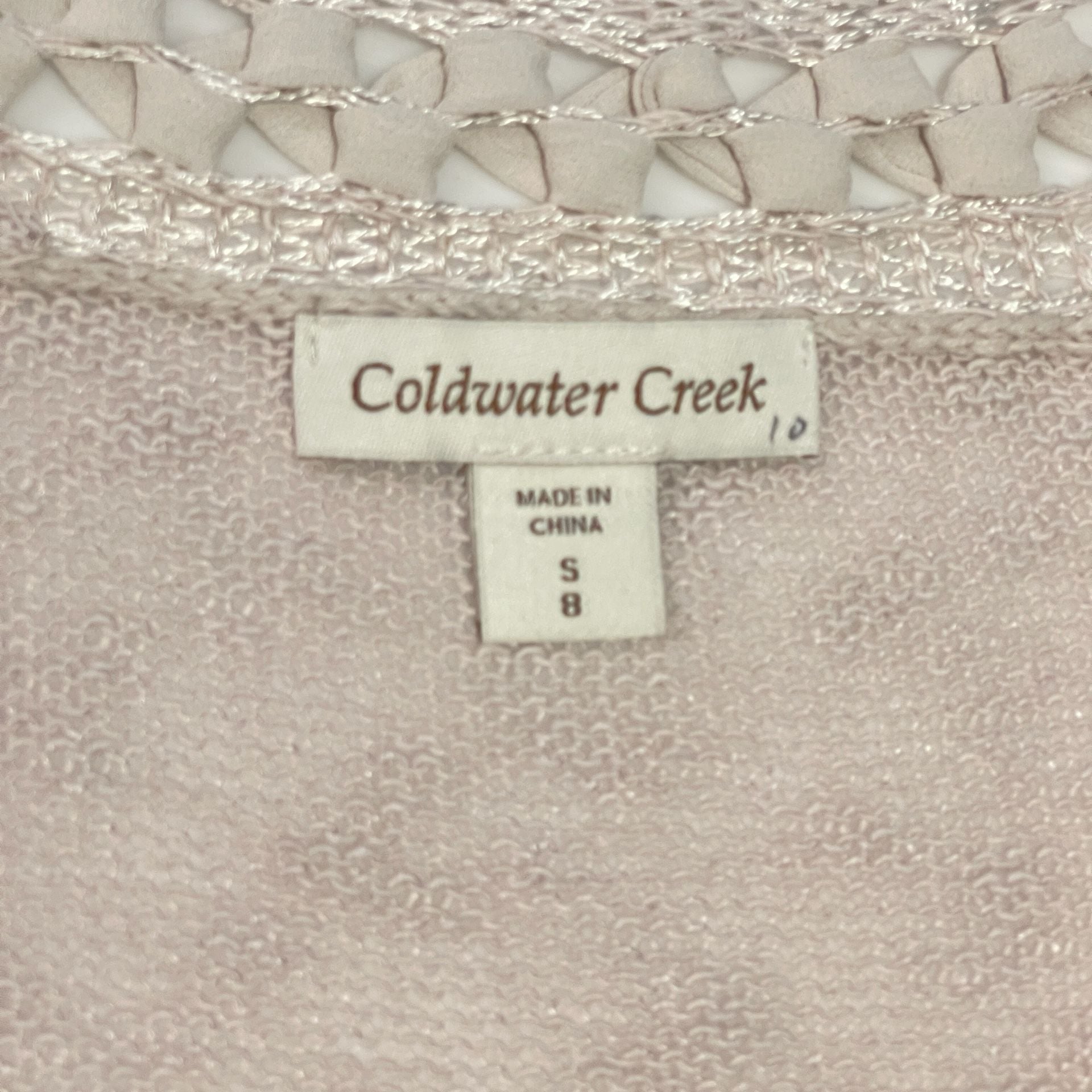 Coldwater Creek Cardigan Size S Beige Open Front Ribbon Trim 9