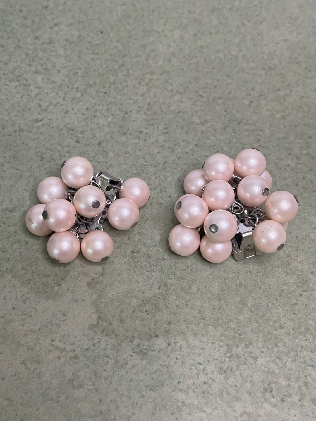Marvella Vintage Pink Faux Pearl Cluster Clip-on Earrings 1