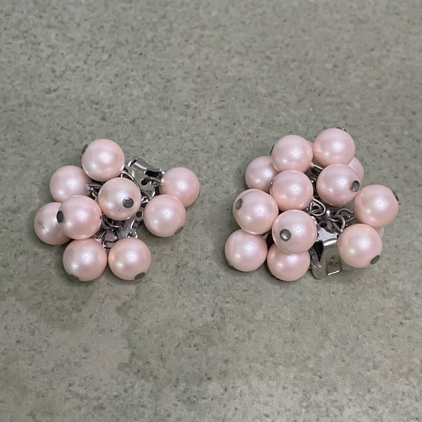 Marvella Vintage Pink Faux Pearl Cluster Clip-on Earrings