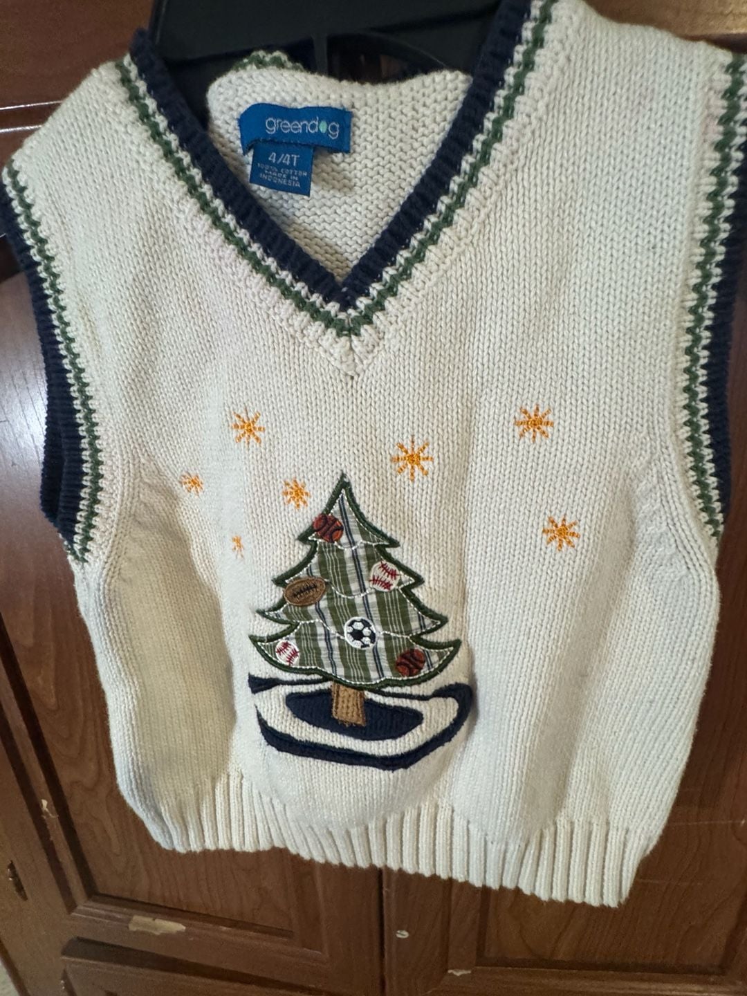 greendog Sweater Vest Size 4/4T Cream Christmas Tree 3