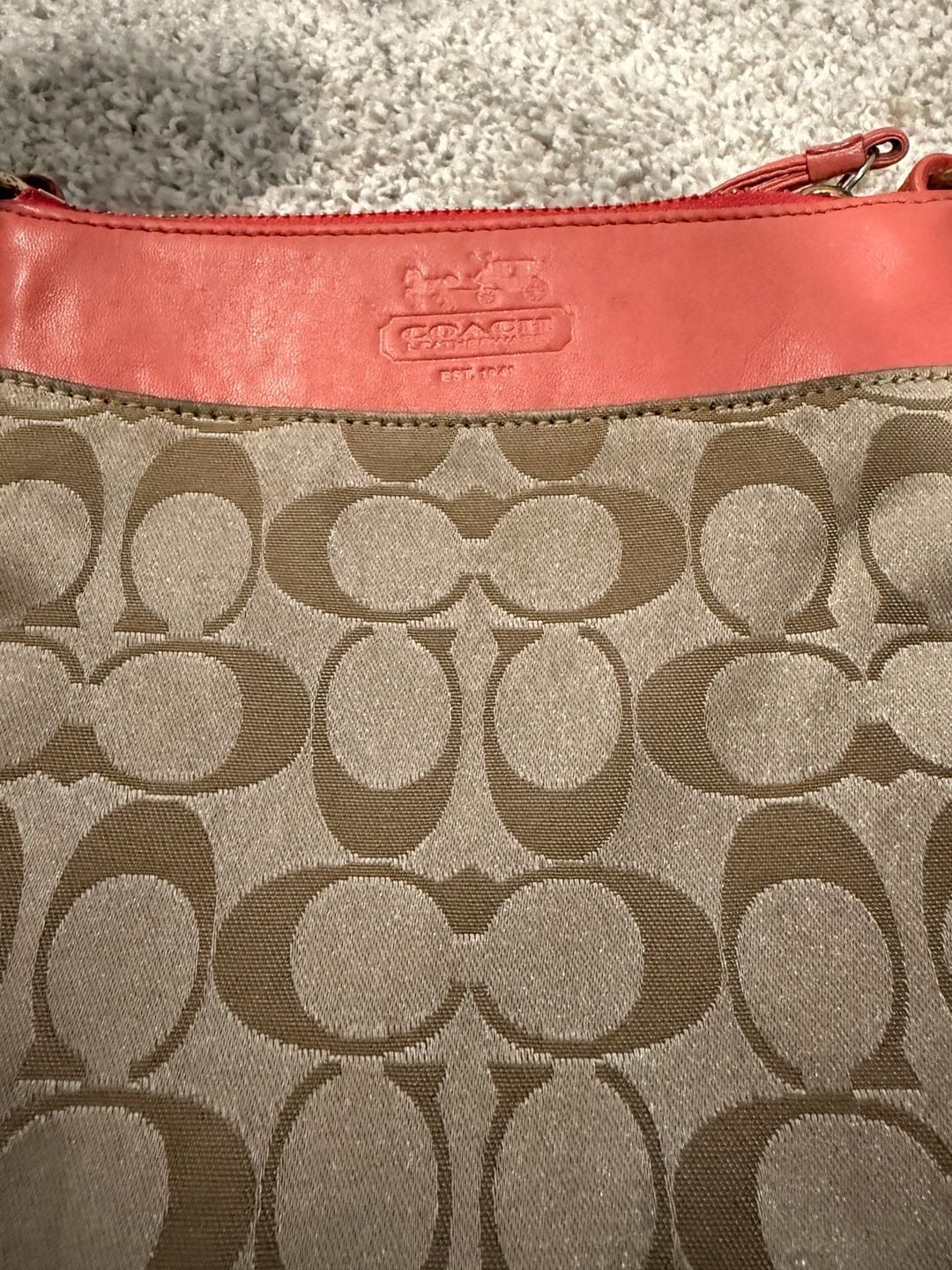 Coach Signature C Crossbody Bag Coral Brown Canvas Leather 2