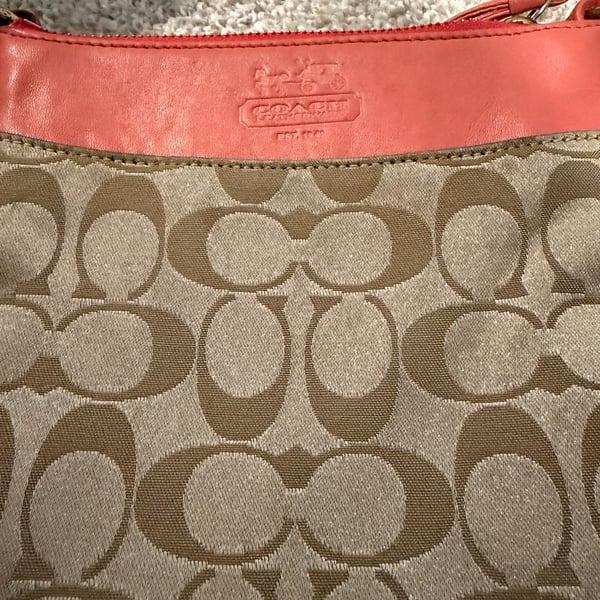 Coach Signature C Crossbody Bag Coral Brown Canvas Leather