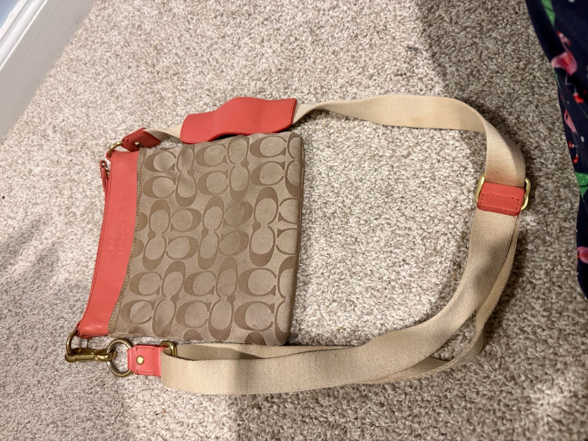 Coach Signature C Crossbody Bag Coral Brown Canvas Leather 3