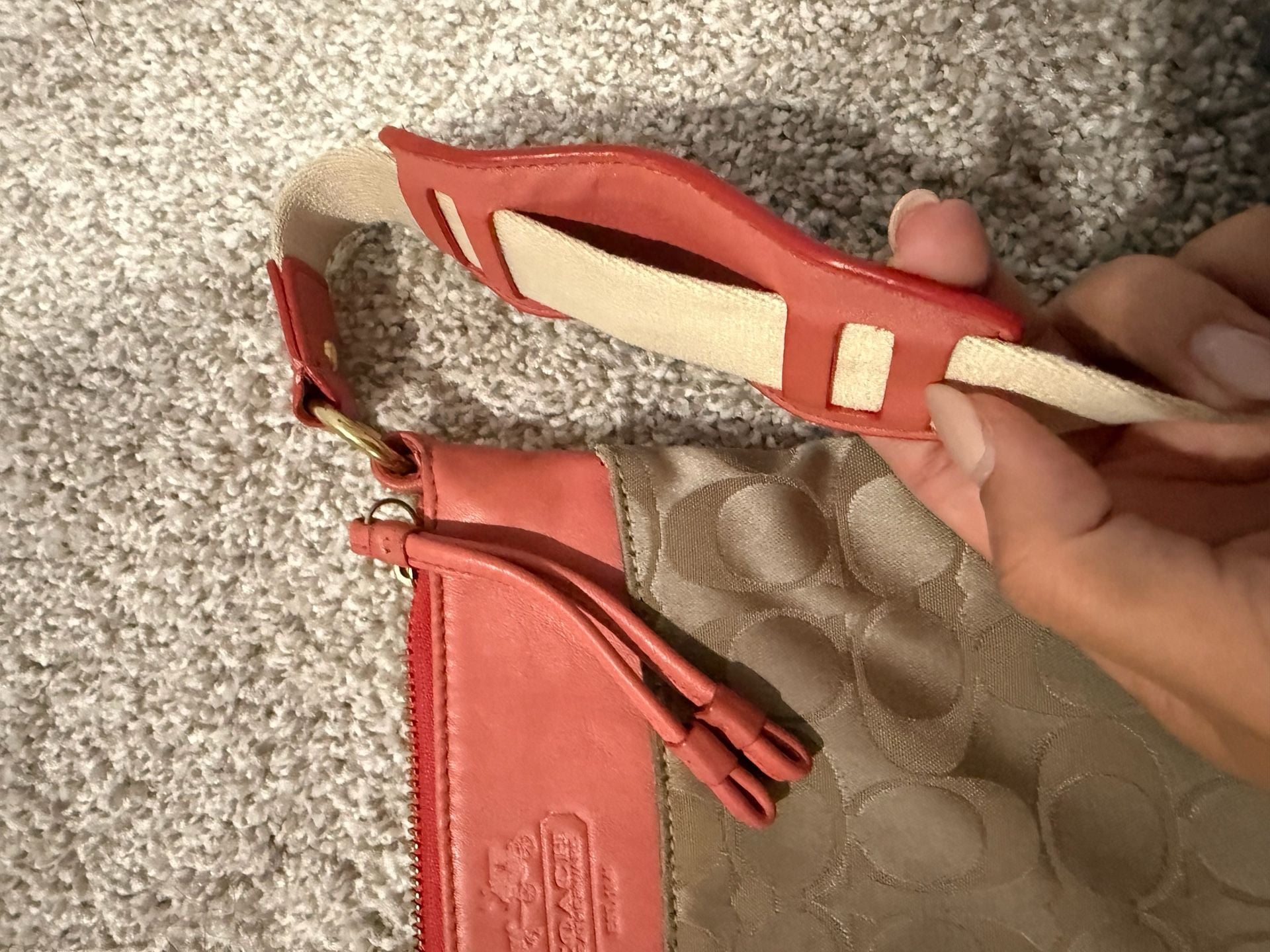Coach Signature C Crossbody Bag Coral Brown Canvas Leather 4