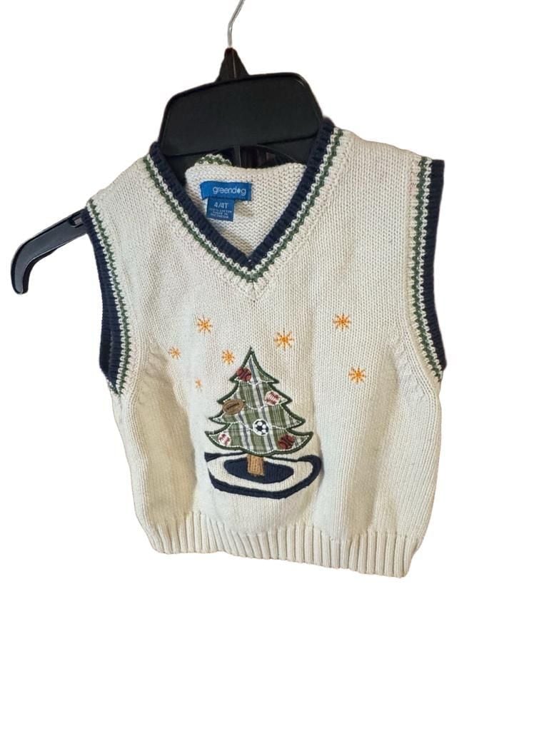 greendog Sweater Vest Size 4/4T Cream Christmas Tree 2