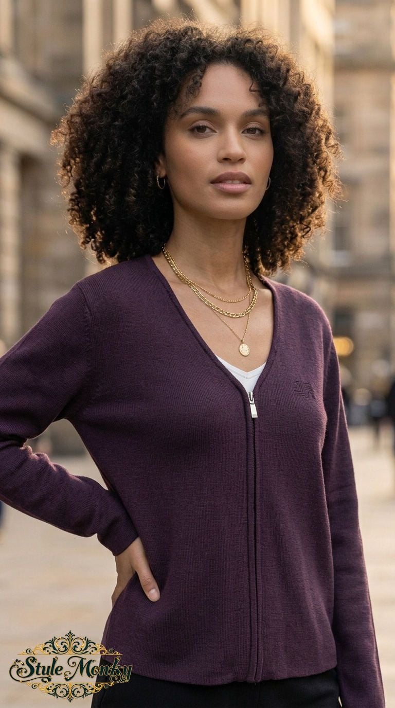 Preview Collection Full Zip Cardigan Size M Purple Acrylic Wool Sweater 2