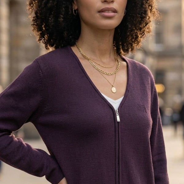 Preview Collection Full Zip Cardigan Size M Purple Acrylic Wool Sweater
