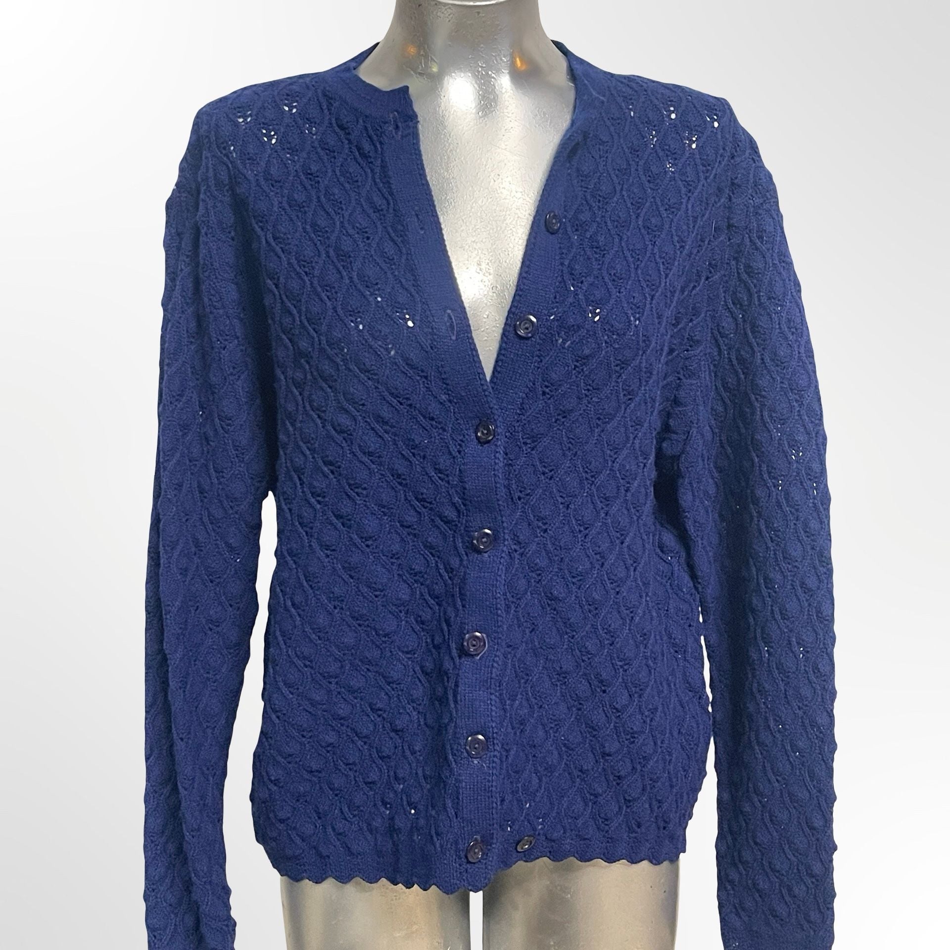 British Vogue Cardigan Sweater Navy Blue Vintage 70s Made in USA 3