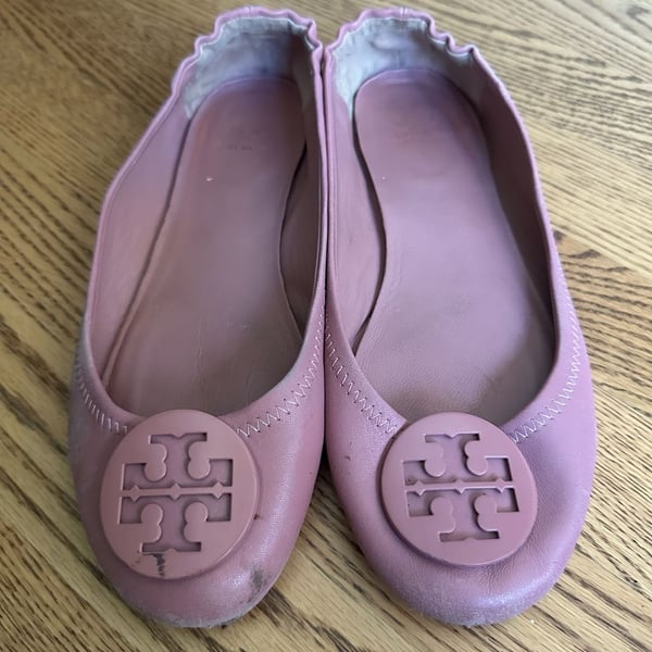 Tory Burch Minnie Travel Ballet Flats Pink Leather