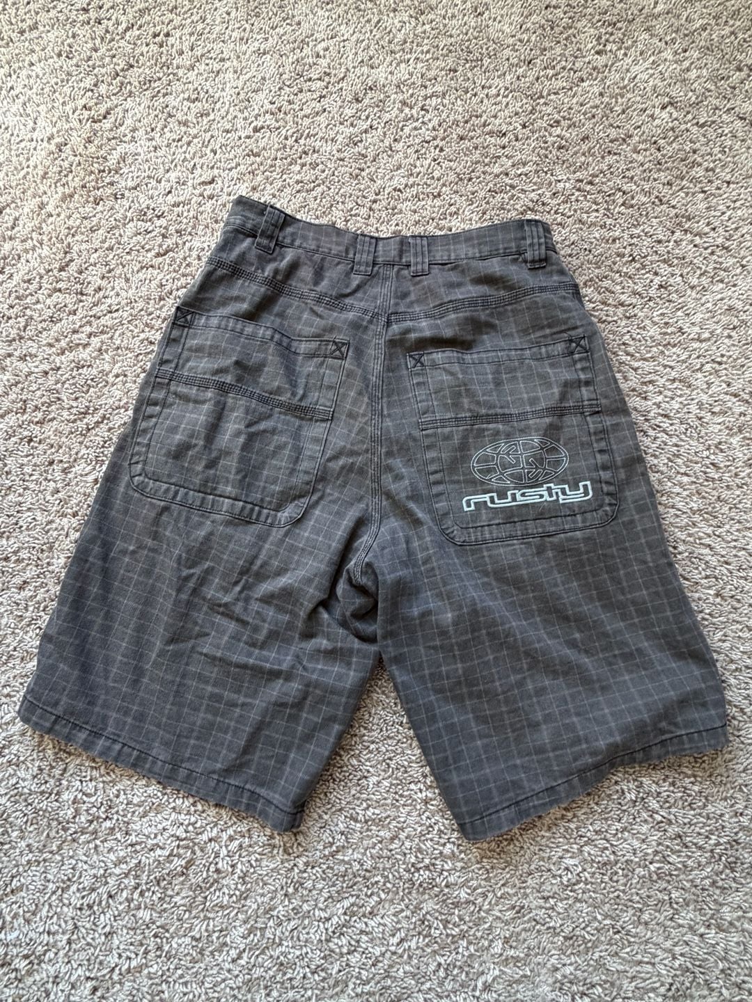 Rusty Flip Rambo Shorts Size 28 Black Plaid Denim Jorts 2