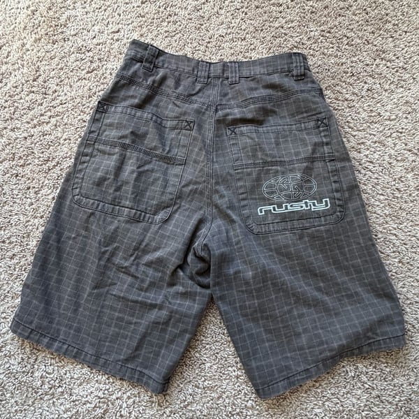 Rusty Flip Rambo Shorts Size 28 Black Plaid Denim Jorts