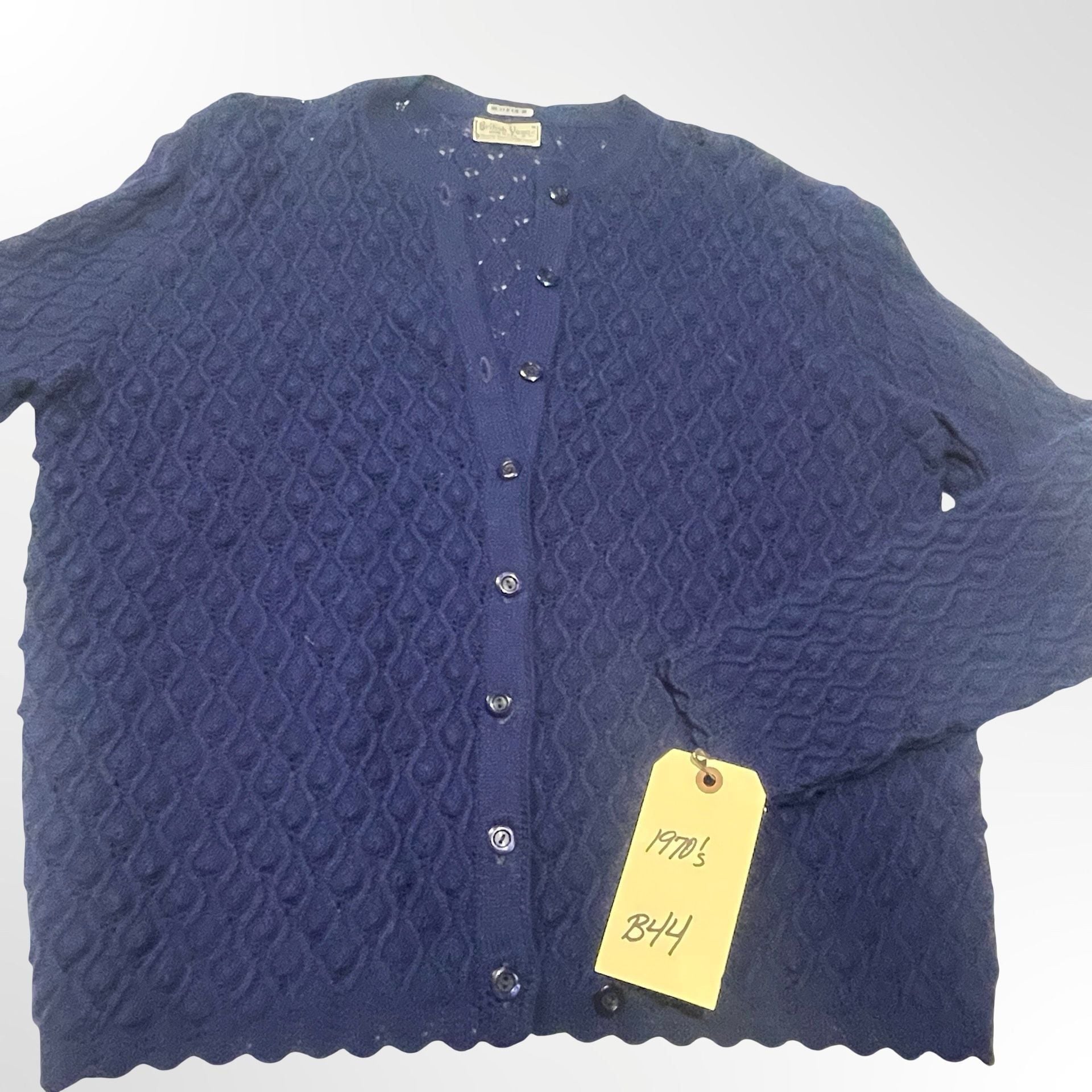 British Vogue Cardigan Sweater Navy Blue Vintage 70s Made in USA 6