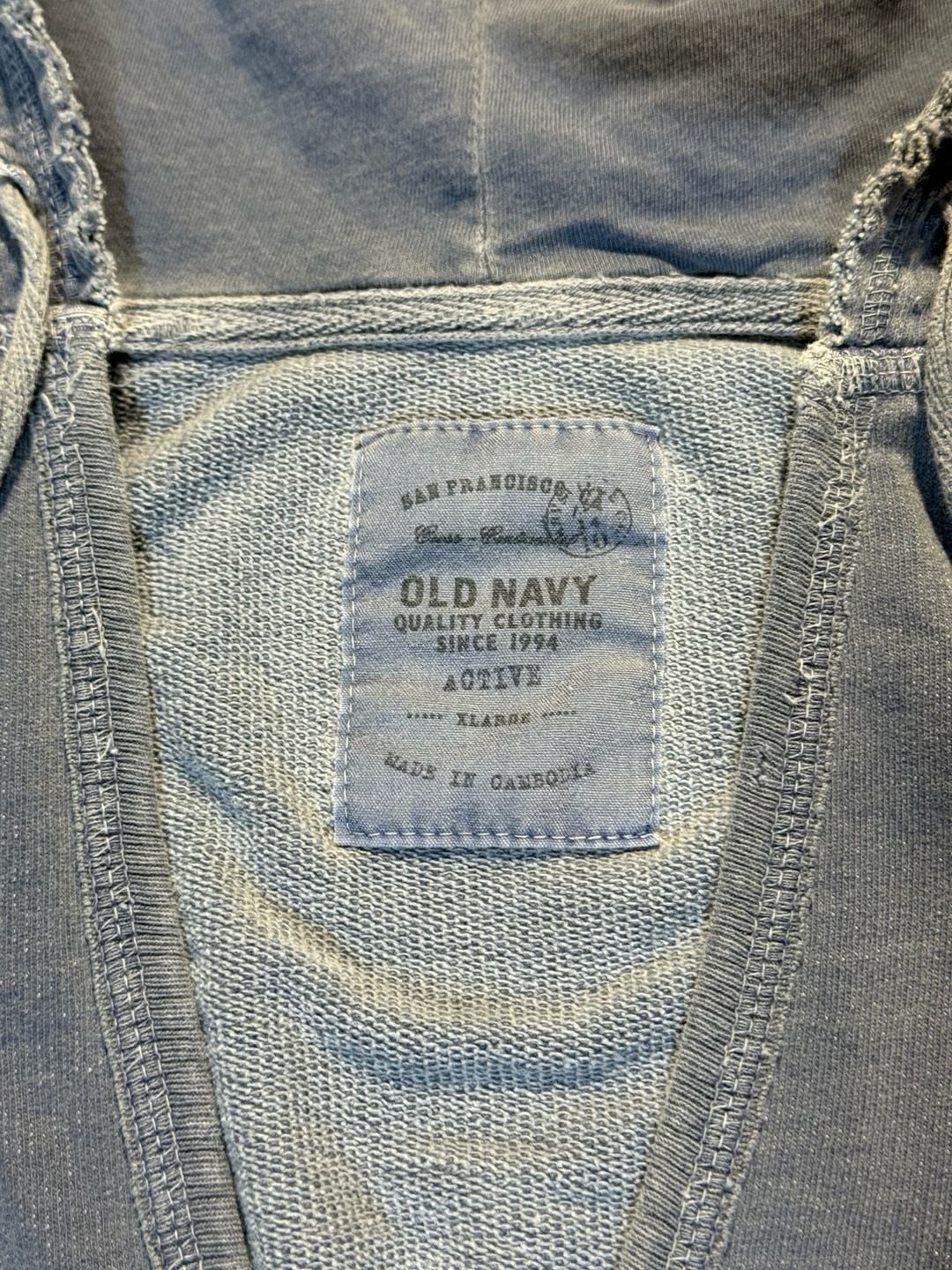 Old Navy Hoodie Size XLarge Blue Distressed V-Neck Activewear Pullover 2