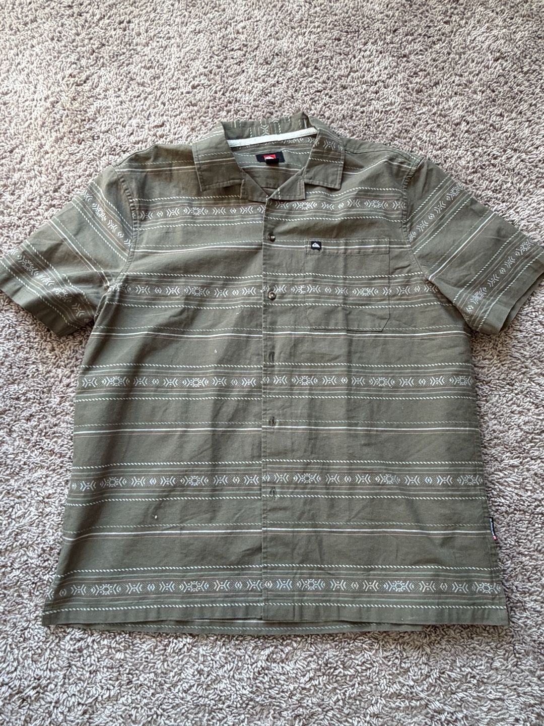 Quiksilver Button Down Shirt Size M Green Tribal Aztec Short Sleeve 2