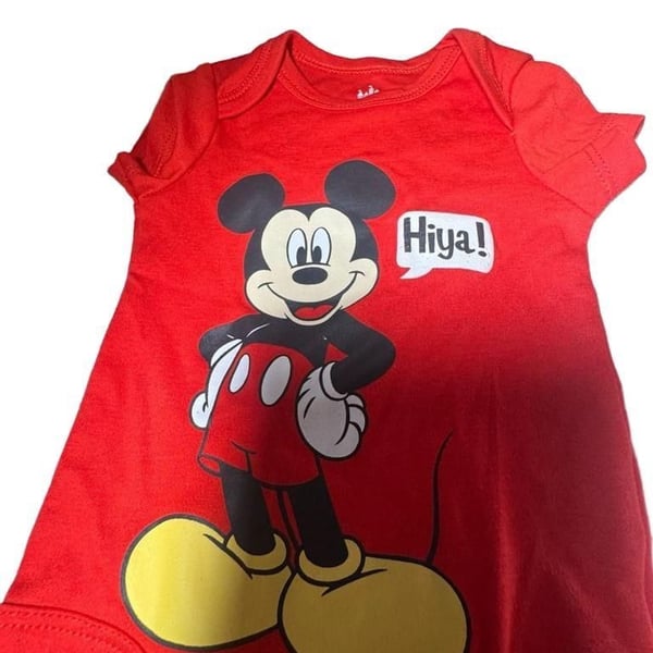 Disney Baby Mickey Mouse Bodysuit Size 6/9M Red Hiya!