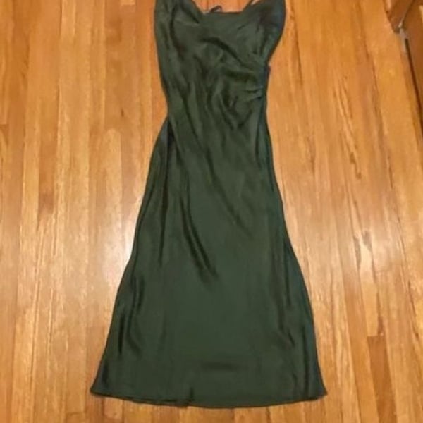 Zara Slip Dress Size M Green Satin Midi