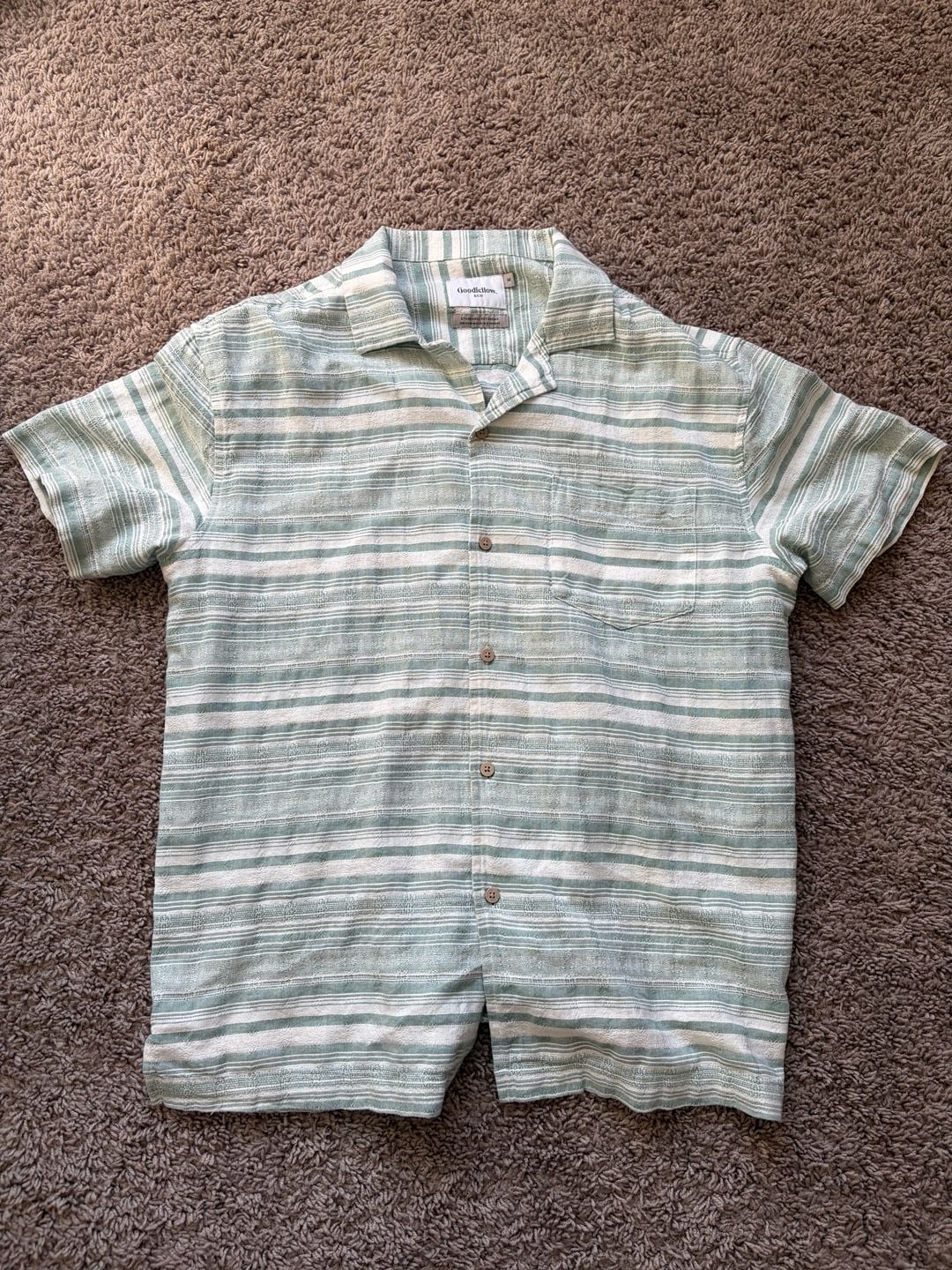 Goodfellow & Co Short Sleeve Camp Shirt Size M Green White Striped 2