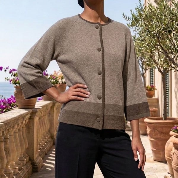 Cadillac Cardigan Sweater Size 12 Brown Virgin Wool