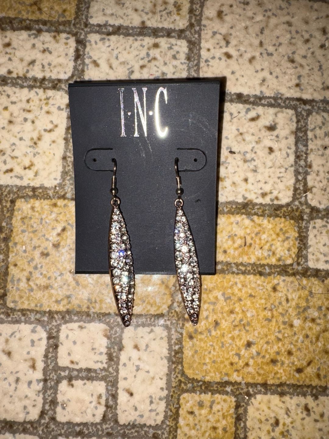 INC International Concepts Pave Rhinestone Drop Earrings Silver Tone 3