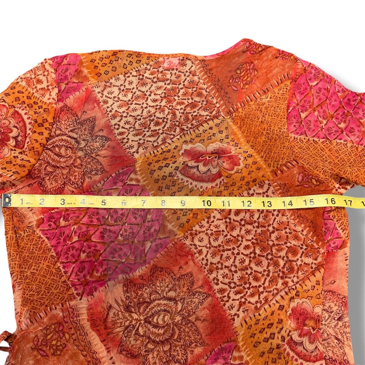 Vintage Y2K Burnt Orange Mesh Bell Sleeve Blouse - , 6