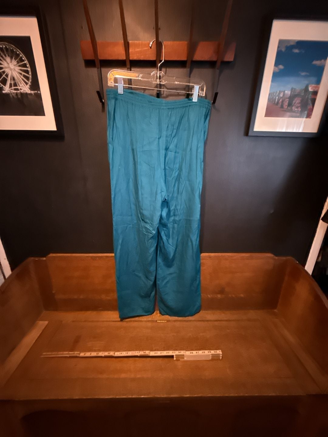 70’s Vintage Boho Embroidered Floral Teal Wide Leg Pants 5