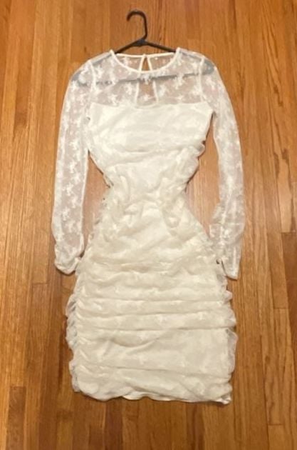BHLDN Bailee Stretch Lace Ruched Dress White Long Sleeve 2
