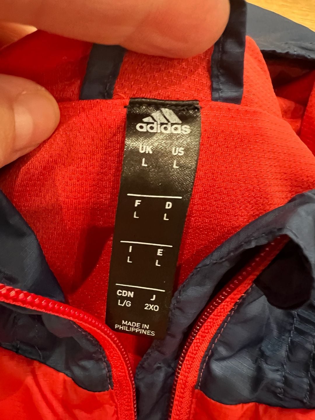 Adidas Windbreaker Jacket Men’s L Red Navy Blue Full Zip Hooded 5
