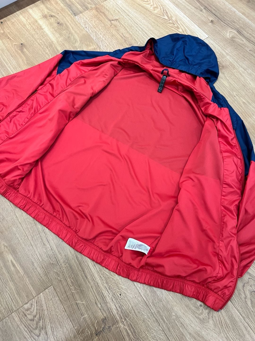 Adidas Windbreaker Jacket Men’s L Red Navy Blue Full Zip Hooded 12