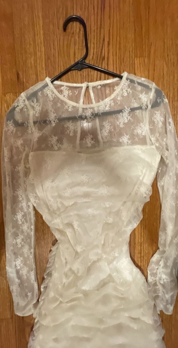 BHLDN Bailee Stretch Lace Ruched Dress White Long Sleeve 3
