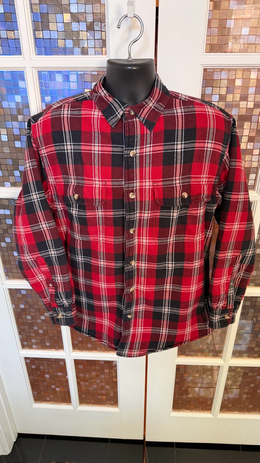 RedHead Flannel Shirt Jacket Size M Red Black Plaid Lined 2