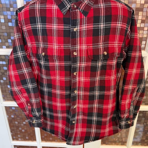 RedHead Flannel Shirt Jacket Size M Red Black Plaid Lined