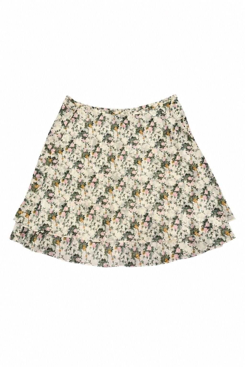 Vintage Express Floral Mini Skirt Size L Ruffle Tiered 2