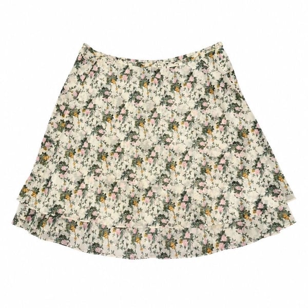 Vintage Express Floral Mini Skirt Size L Ruffle Tiered