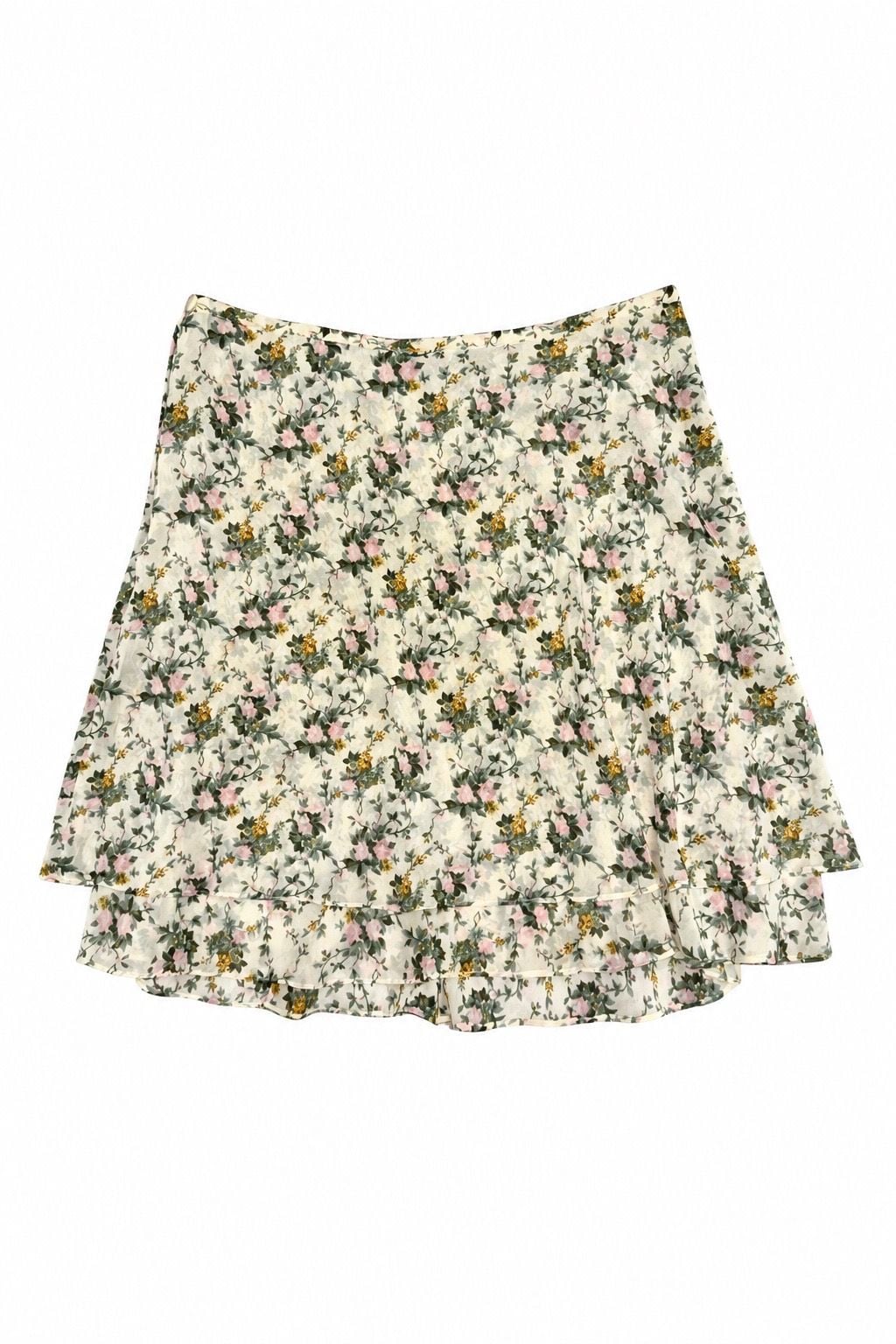 Vintage Express Floral Mini Skirt Size L Ruffle Tiered 3