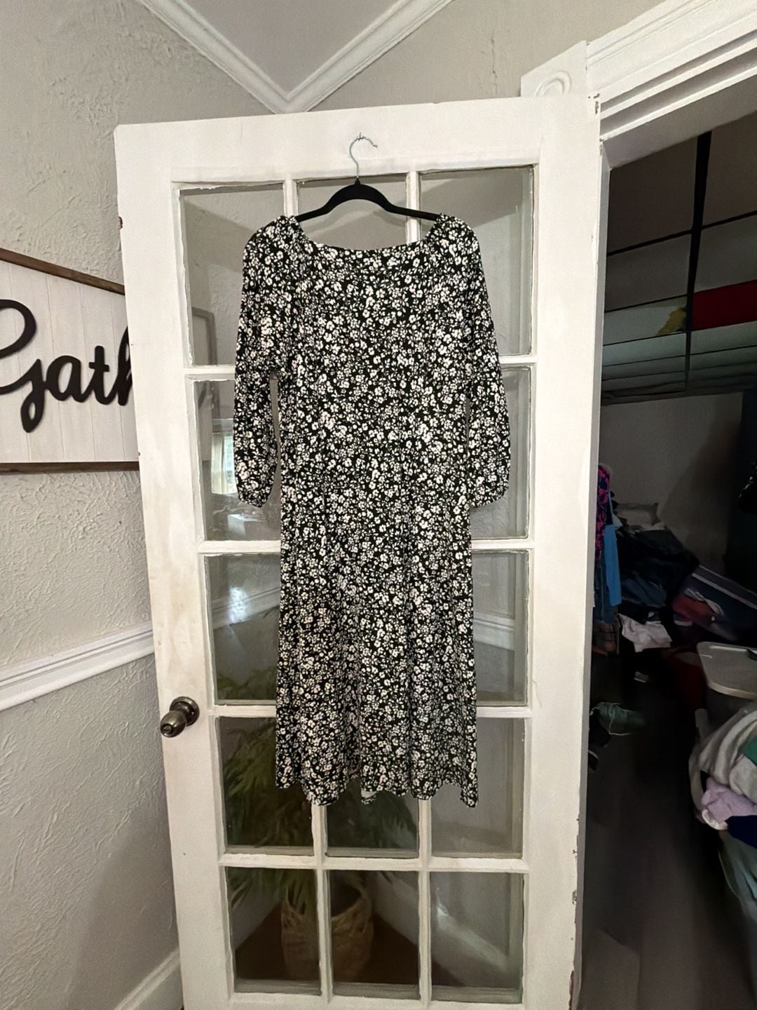 J.Jill Dress Size M Black Floral Button Front Midi Square Neck 5