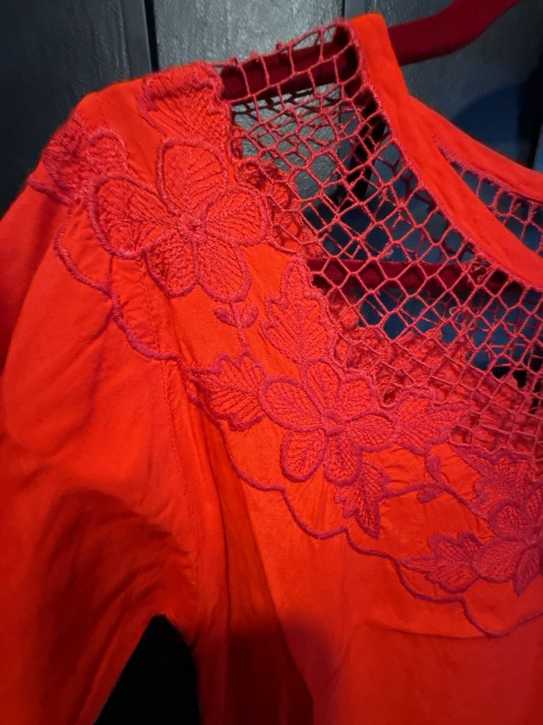 Vintage 70’s Red Lace/embroidered Trim Dress Midi Dress 3