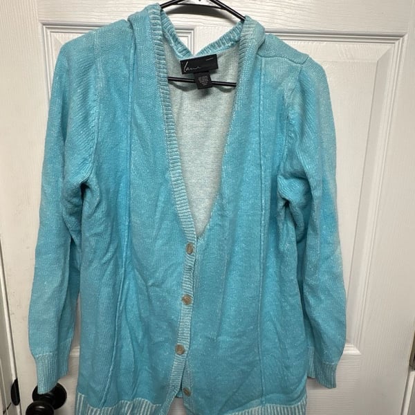 Lane Bryant Cardigan Size 18/20 Blue Button Up Knit Hooded Sweater