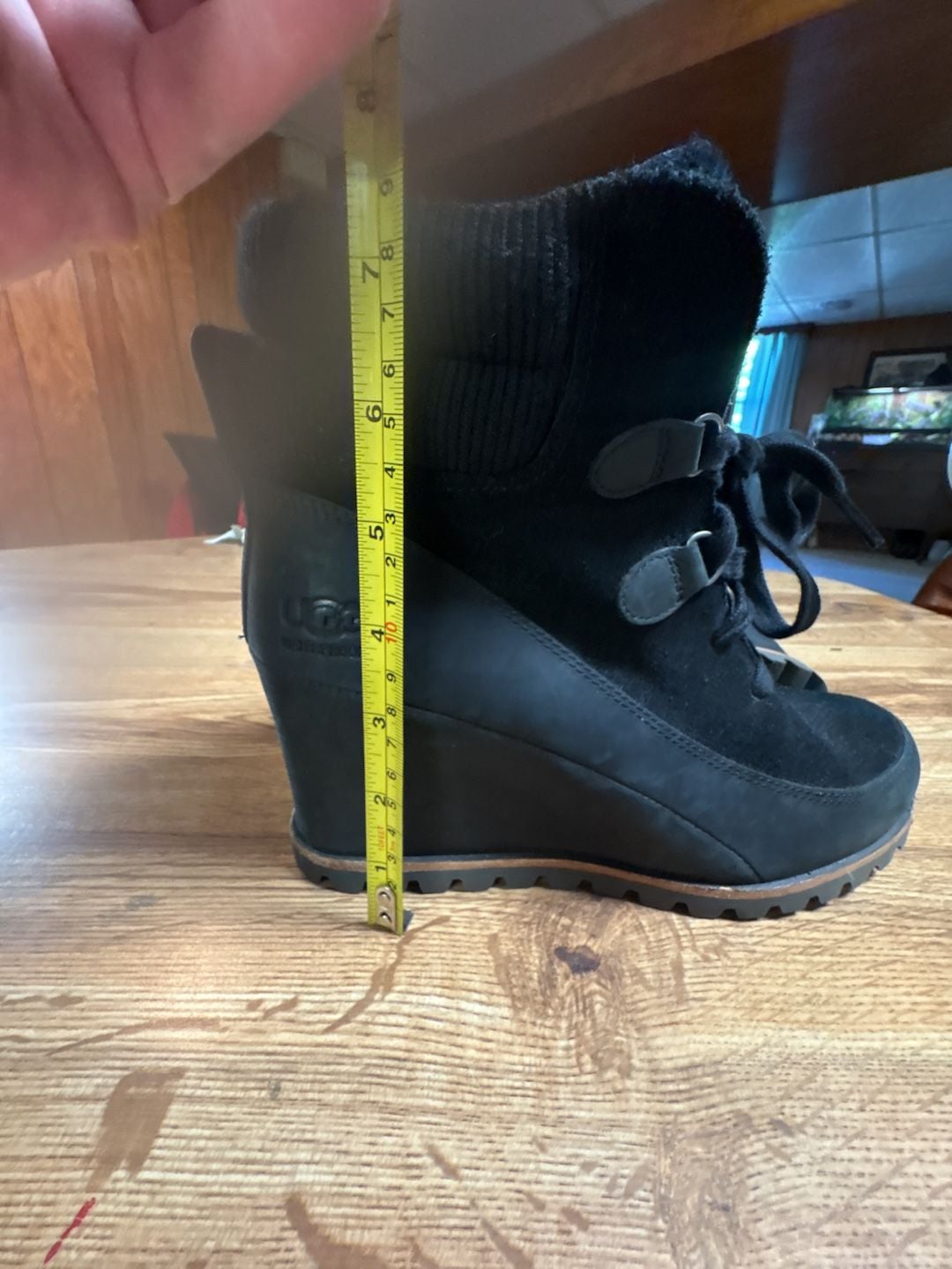 UGG Valory Wedge Boots Size 9 Black Waterproof Suede 5