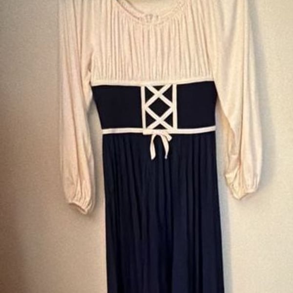 Vicky Vaughn Dress Vintage Renaissance Costume Midi Cream Blue