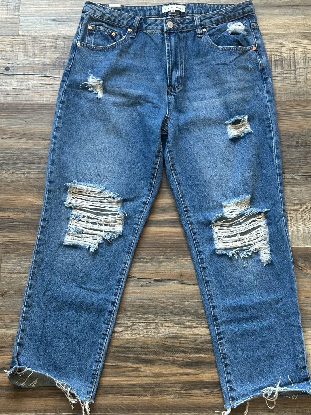 Almost Famous Distressed Ripped Denim Jeans Size 13 Blue Wash 2