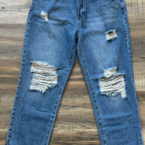 Almost Famous Distressed Ripped Denim Jeans Size 13 Blue Wash
