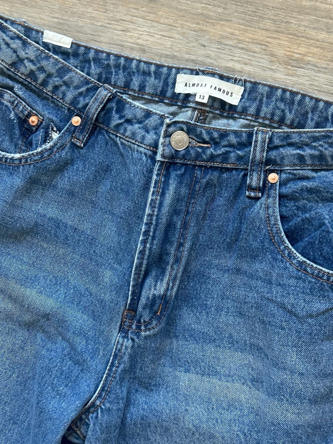 Almost Famous Distressed Ripped Denim Jeans Size 13 Blue Wash 3