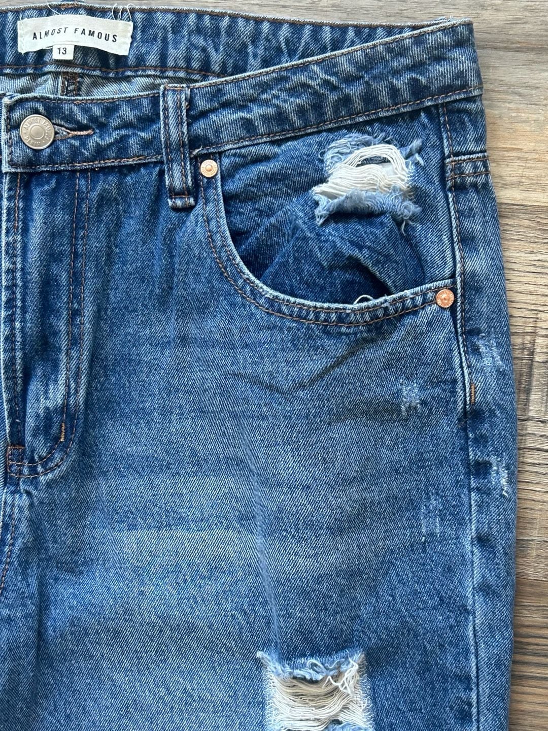 Almost Famous Distressed Ripped Denim Jeans Size 13 Blue Wash 4