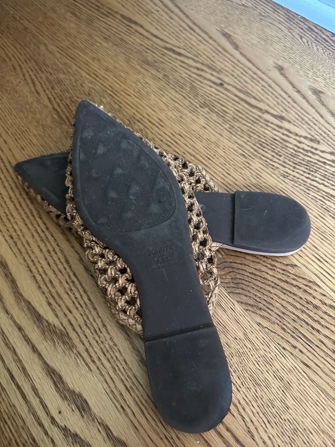 Schutz Woven Pointed Toe Flat Mules Size 7.5B Brown Leather Slip On Shoes 4
