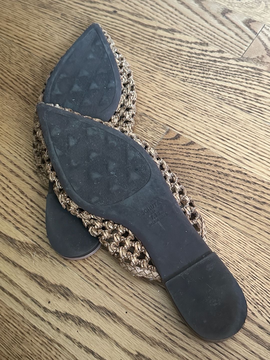 Schutz Woven Pointed Toe Flat Mules Size 7.5B Brown Leather Slip On Shoes 6