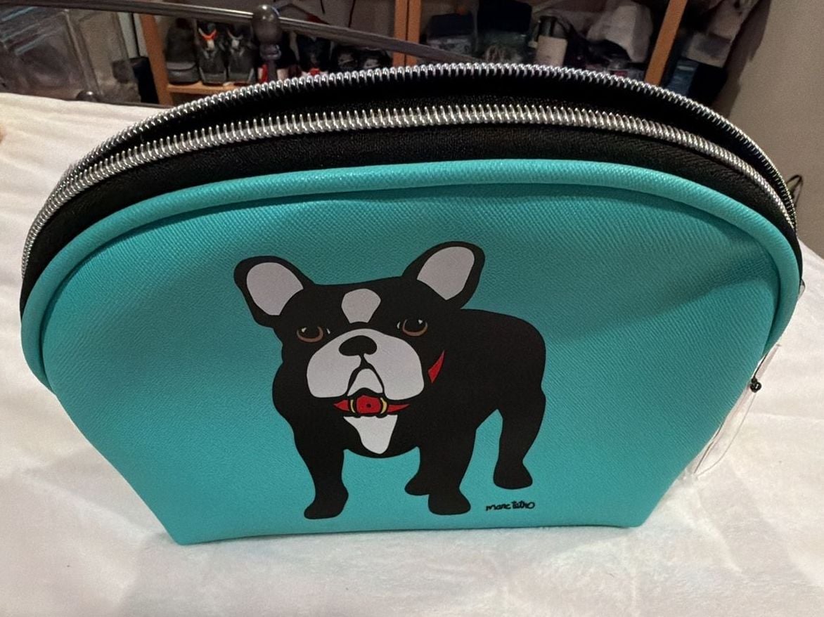 Marc Tetro French Bulldog Teal Cosmetic Makeup Bag 3