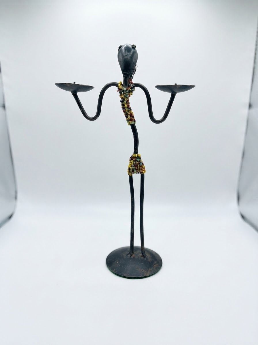 Seven Mid-Century Modernist Danish Black String Iron Candleholders dance party 1