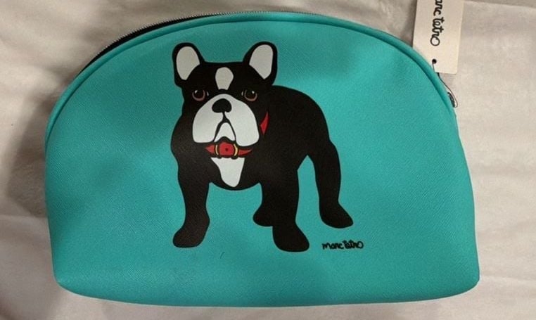 Marc Tetro French Bulldog Teal Cosmetic Makeup Bag 2