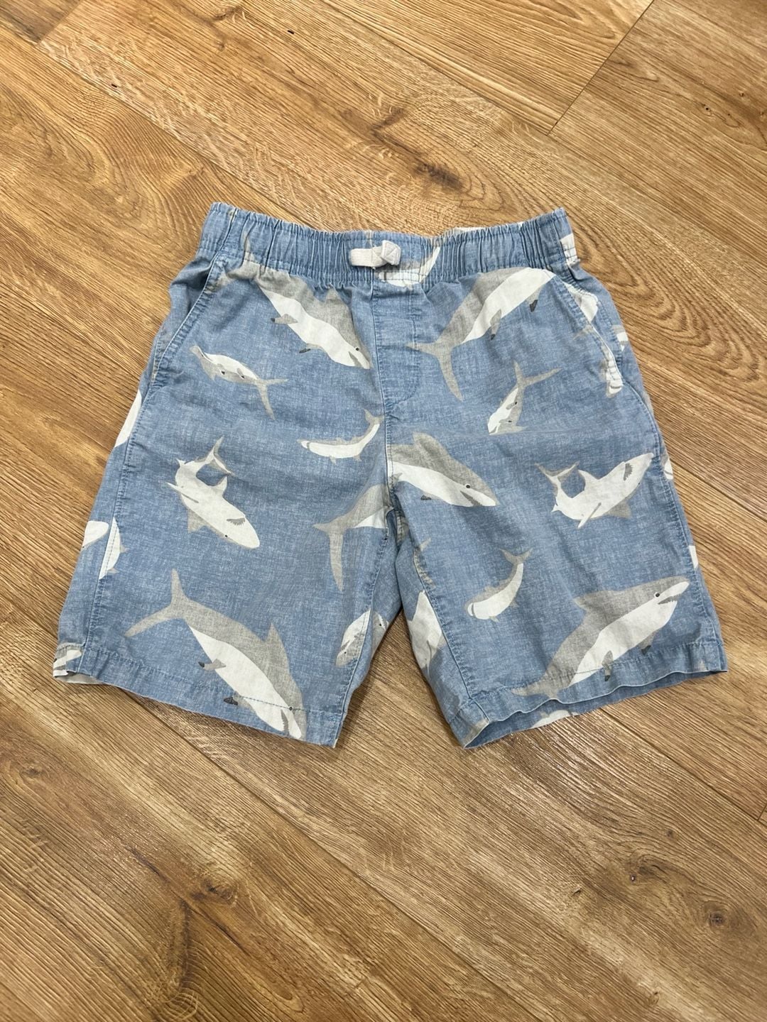 Lands' End Shark Print Shorts Size 10-12 Blue Cotton Pull-On 2